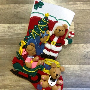 Vintage Christmas Stocking | HANDMADE BUCILLA | Teddy Collection Bears Holiday Stocking | Personalized Stocking | Custom Stocking