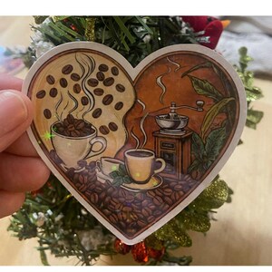 Coffee Heart Sticker: Holographic Glossy Vinyl Decal