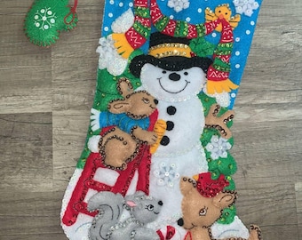 Handmade Christmas Stocking: Finished Bucilla Kit, Snowman Holiday Decor, Family Stockings, Kids Stockings