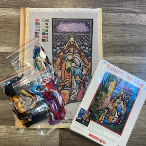 New Dimensions 1994 NATIVITY STOCKING Kit 9092 *Pre-Mounted* Holy Family Wise Men Decor DIY Stitch Kit