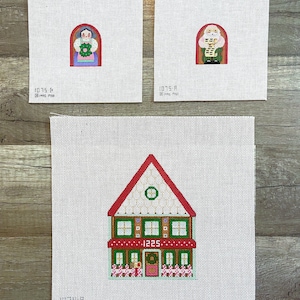 Set of 3 RARE Vintage 1995 MELISSA SHIRLEY Christmas House Mr Mrs Claus Ornaments Handpainted Needlepoint Canvas Embroidery Decor