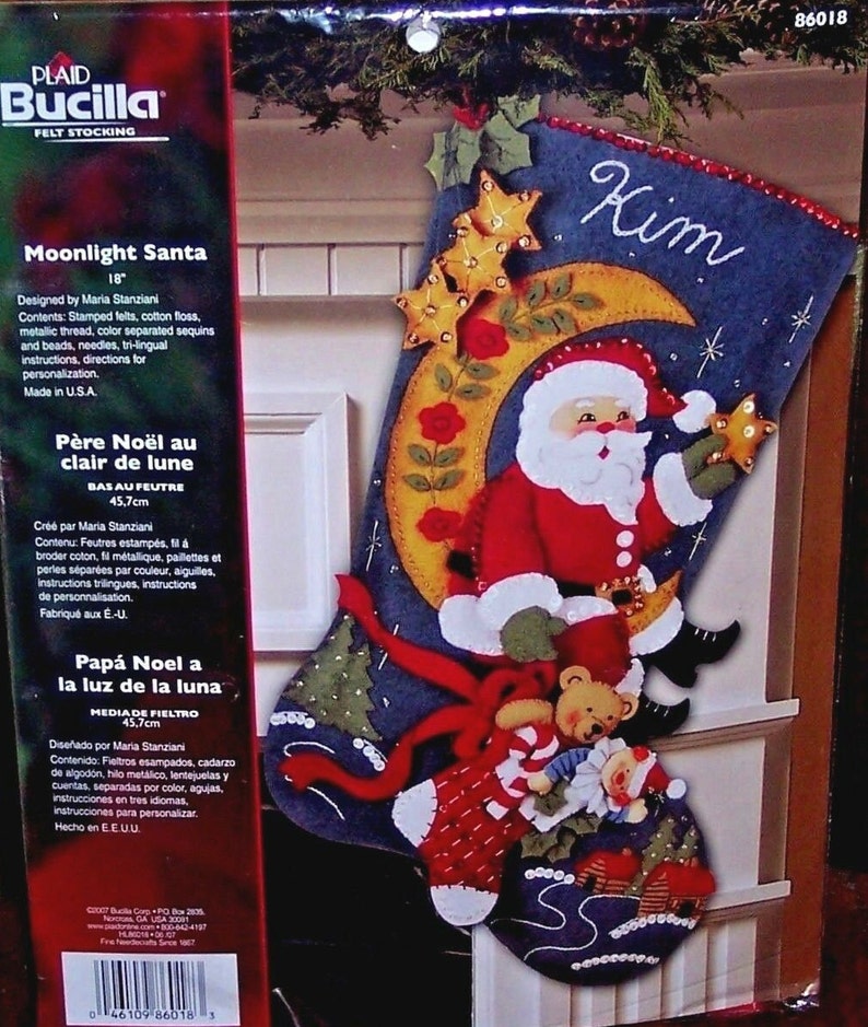 Retired Stocking Moon Light STocking! Very Rare FINISHED Bucilla Moonlight Santa Christmas Stocking From Kit #86018 Circa 2007