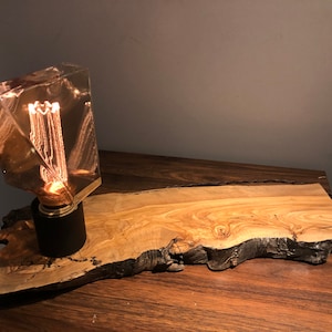 Olive Wood Live Edge Desk Lamp