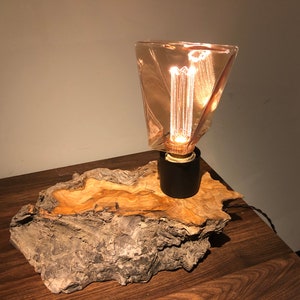 Olive Wood Live Edge Desk Lamp