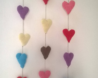 Garland hearts hand made crochet cotton and Driftwood