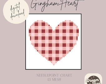 Borduurpatroon met ginganghart - 13 mesh, geschikt voor beginners voor borduren of kruissteken Valentijnsdagpatroon