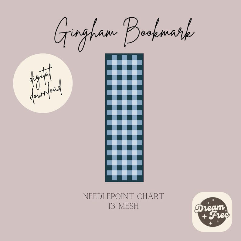 Blue gingham bookmark needlepoint cross stitch chart pattern download