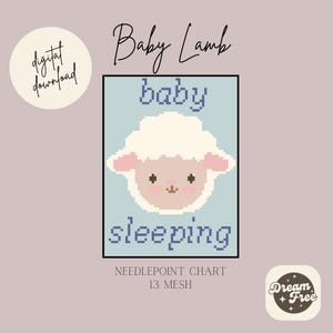 Baby Sleeping Little Lamb Needlepoint Chart Pattern - 13 Mesh, Beginner-Friendly for Needlepoint or Cross-Stitch Baby Pattern Charted