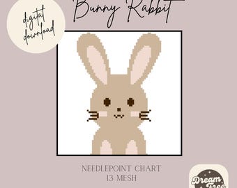 Bunny Rabbit Needlepoint Chart Pattern - 13 Mesh, Beginner-Friendly for Needlepoint or Cross-Stitch Easter Pattern Charted