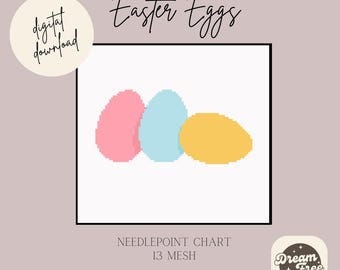 Easter Eggs Needlepoint Chart Pattern - 13 Mesh, Beginner-Friendly for Needlepoint or Cross-Stitch Easter Pattern Charted