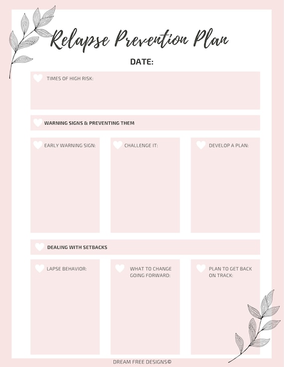 Relapse Prevention Plan Planner Worksheet Printable Journal Etsy