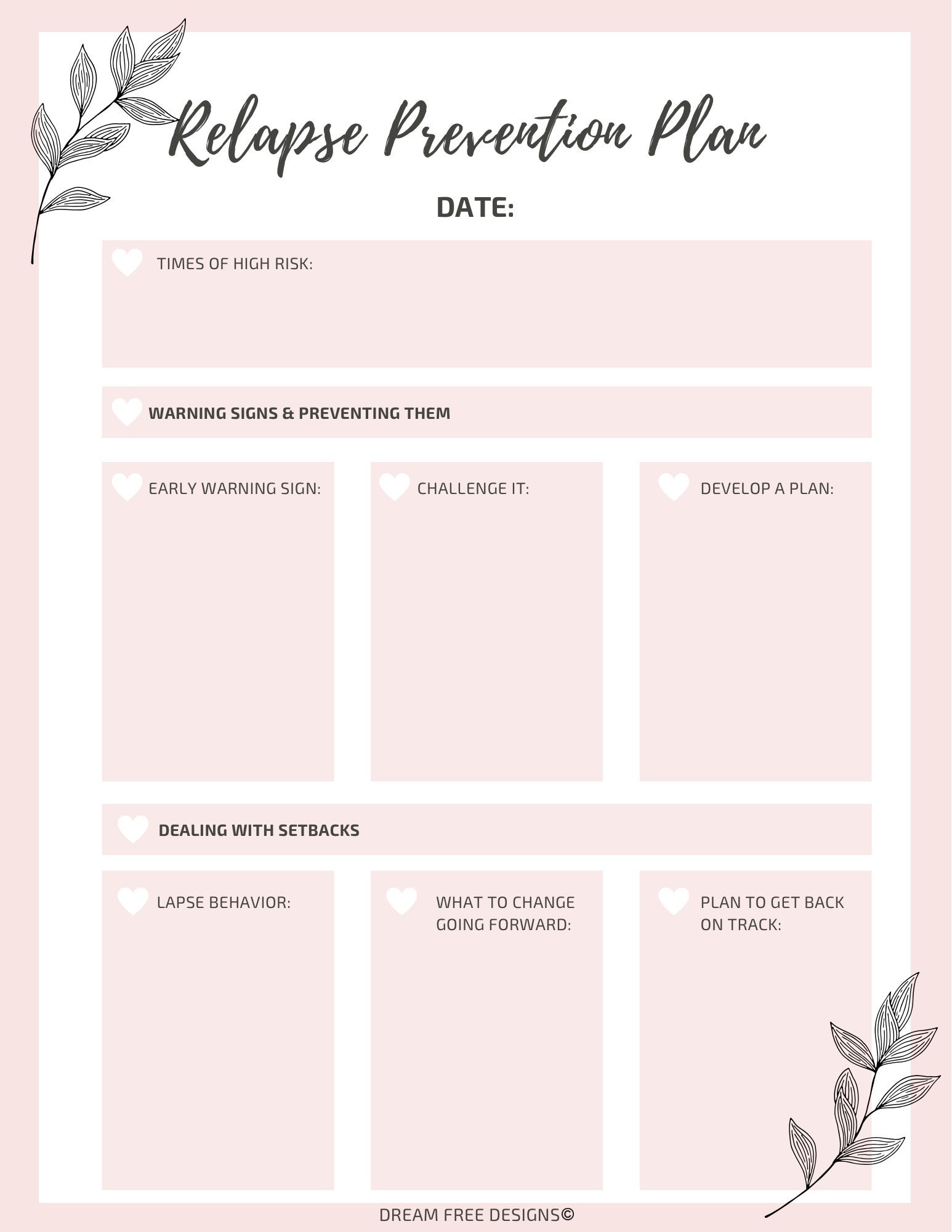 Relapse Prevention Plan Planner Worksheet Printable Journal - Etsy