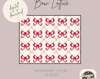 Bow Lattice Needlepoint Chart Pattern - 18 Mesh, Beginner-Friendly for Needlepoint or Cross-Stitch Valentine Pattern Charted