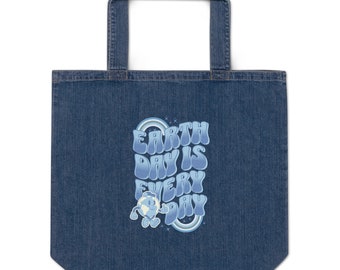 Earth Day is Every Day | 19x18, Denim Tote Bag, Eco Friendly Reusable Shopping Bag