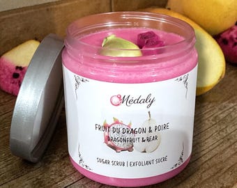 Exfoliant corporel au sucre ''Fruit du dragon & poire'' | Gommage corporel au sucre| Gommage pour le corps| Gommage exfoliant végétalien
