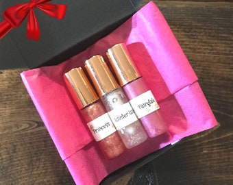 Gift set of 3 mini vegan lip glosses | Moisturizing Lip Gloss | Lip care | Guest or Christmas gift