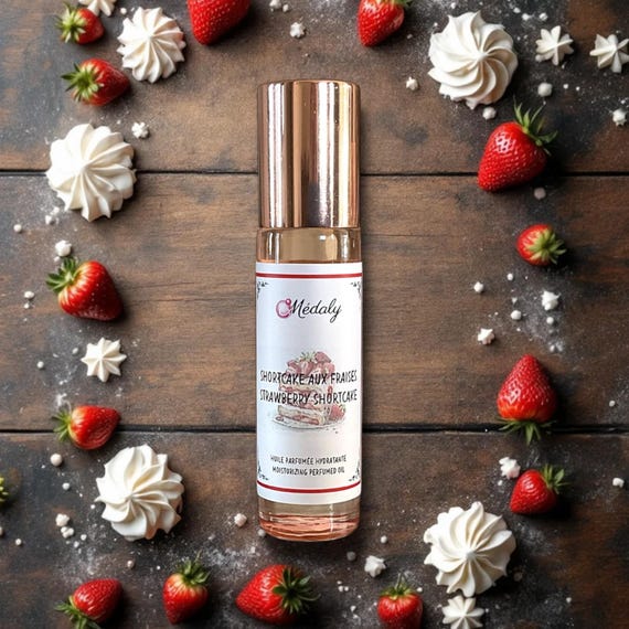 Huile parfumée hydratante ''Shortcake à la fraise'' vegan | Huile nourrisssante végétalienne | Fait à la main | Cadeau pour elle