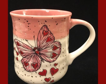 Butterfly Hearts Coffee Mug | Valentines Day Gift, 16 oz Ceramic