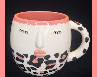 LEOPARD FACIAL Mug | Coral and Black | Coffee Mugs