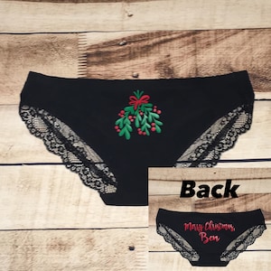 Ladies Christmas Underwear, Personalized Panties, Naughty Christmas Gift, Mistletoe Underwear, Christmas Lingerie, Christmas Eve Gift, Wife