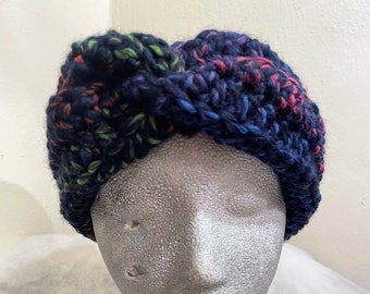 Crochet Chunky Ear Warmer Winter Headband Blue Red and Green