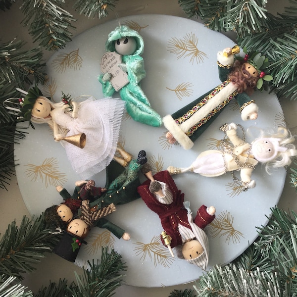 Een Christmas Carol ornament set van 7, Scrooge ornamenten, Ebenezer Scrooge pop