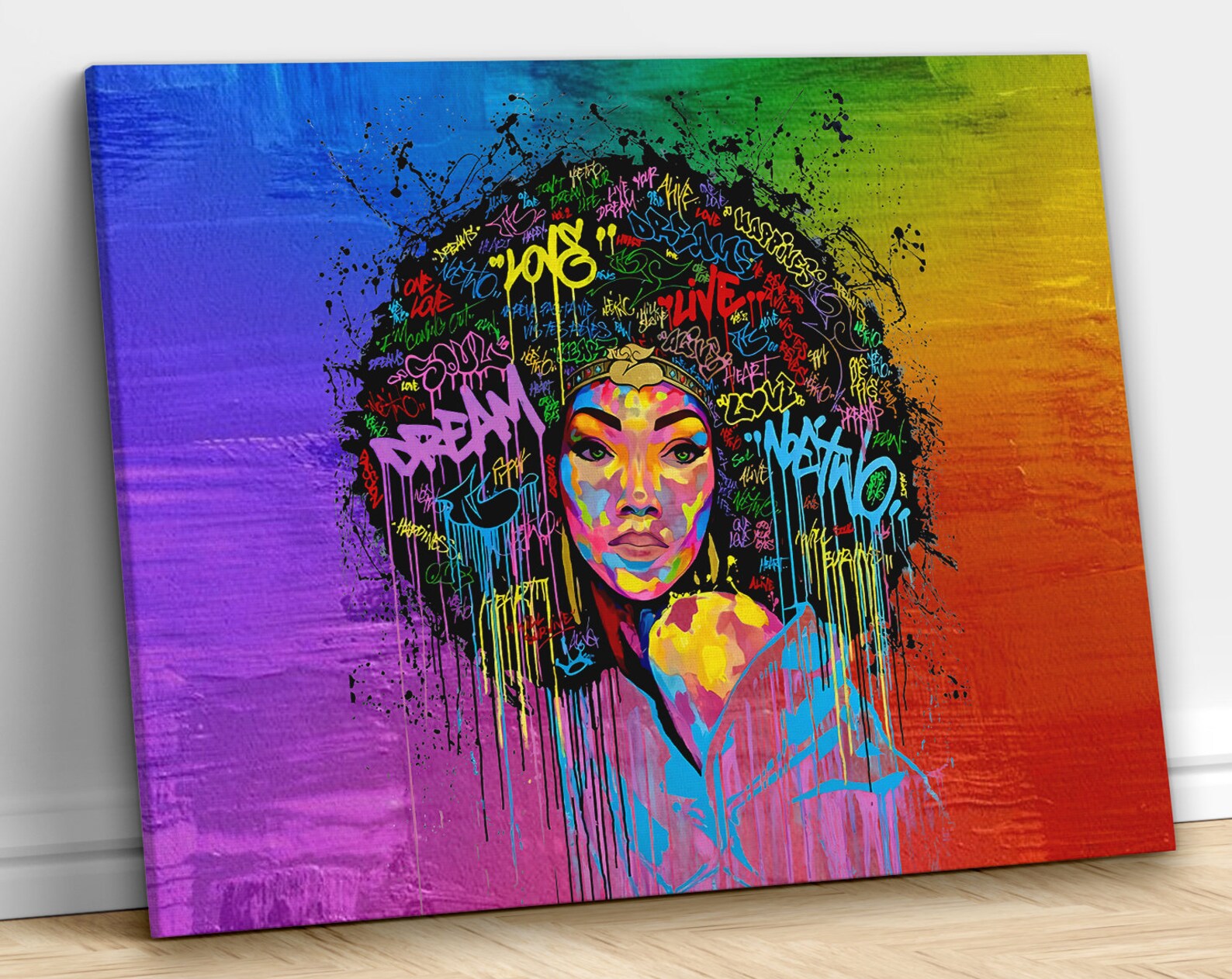 African American Canvas Wall Art Afro Woman Painting for Etsy