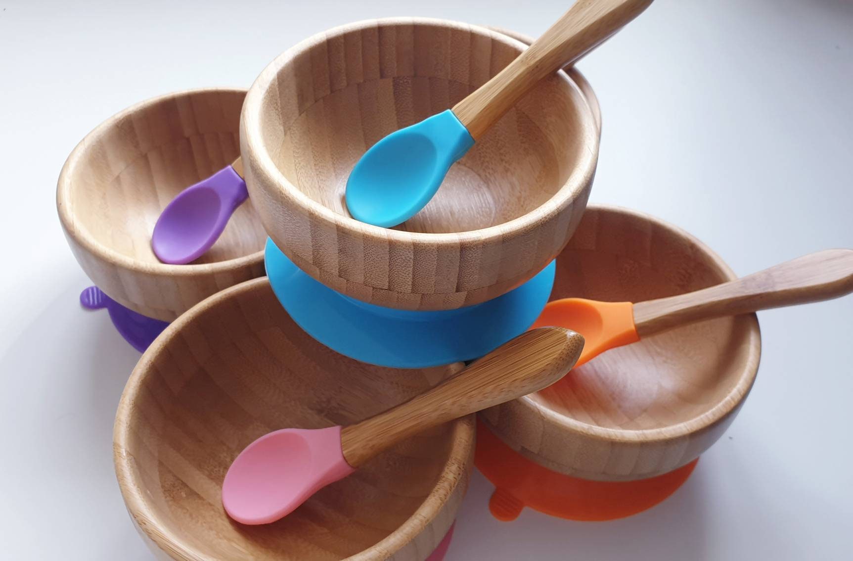 HI BABY MONMENT Baby Bowls And Spoons - Baby Bamboo Bowl And Spoon Silicone  Suction Bamboo Baby Bowls For Baby Baby Bowls First Stage Baby Wood