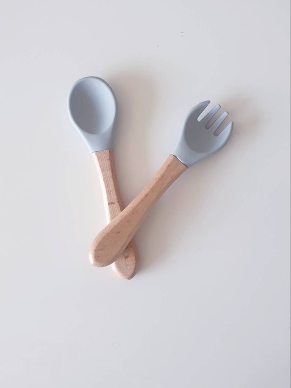 Tenedor de cuchara para bebé, cubiertos de aprendizaje para niños, juego de  utensilios de silicona y
