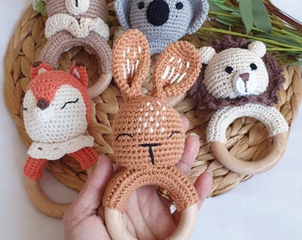 Personalized Animal Crochet Rattle | Baby Shower Gift | Custom Wooden Baby Rattle | Crochet Rattle Toy | Newborn Gift for eaater gift ideas