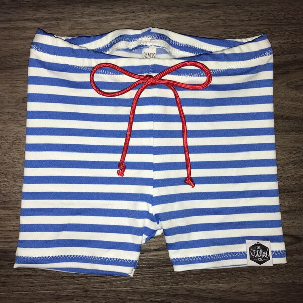 SALE || Blue & White Stripes - Baby Swim Shorts, Baby Swimming Trunks, Toddler Swim Shorts, Toddler Swimming Trunks