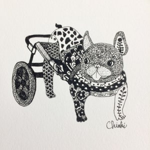 フレンチブルドッグの車椅子アートプリント