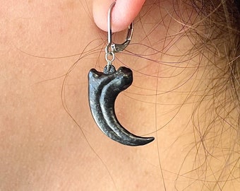 Resin Raptor Claw Earrings: Black Fossil Dinosaur Earrings