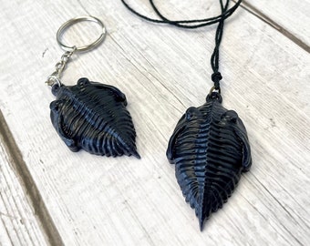 Trilobite Fossil Keychain, Trilobite Necklace - Black, Fossil Replica, Trilobite Pendant, Fossil Pendant, Boyfriend Gift, Husband Gift