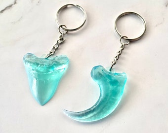 Translucent Resin Fossil Keychain: Raptor Claw or Shark Tooth