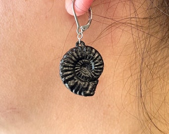 Ammonite Fossil Resin Earrings, Fossil  Earrings, Statement Earrings, Dinosaur Earrings, Grunge Earrings, Edgy Earrings, Grunge Jewelry