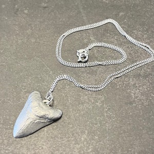 Megalodon Shark Tooth Charm Necklace 18&quot;, 925 Sterling Silver Necklace, Shark Teeth Pendant, Dinosaur Necklace, Fossil necklace