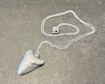 Megalodon Shark Tooth Charm Necklace 18", 925 Sterling Silver Necklace, Shark Teeth Pendant, Dinosaur Necklace, Fossil necklace