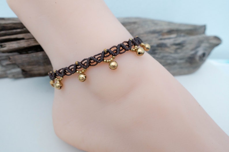 Hippie Jingling Anklet Brass Anklet Bells Anklet Zig Zag Macrame Anklet Jingling Anklet Macrame Jewellery