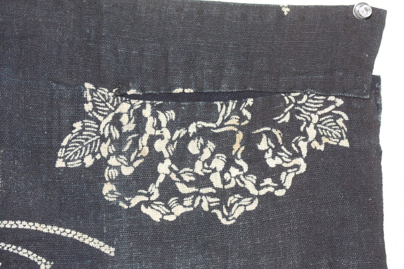 Japanese vintage Folk art fabric of thick handspun /& natural indigo dye cotton tsutsugaki