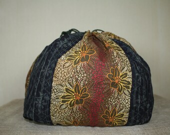 japanese antique komebukuro bag indigo dye Omi Kasuri jyoufu hemp and katazome cotto