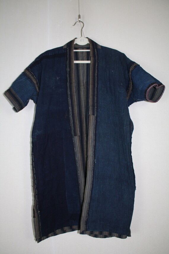 Boro noragi jacket of stripe indigo dye cotton ,
