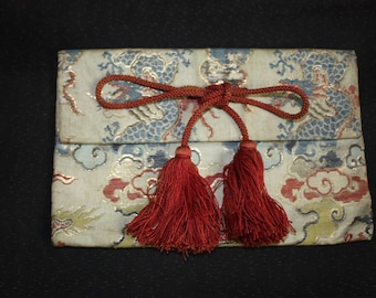 japanese antique small silk Nishijin textile case from the Edo period