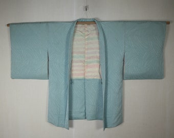Japanese vintage light blue silk haori jacket with a running water pattern