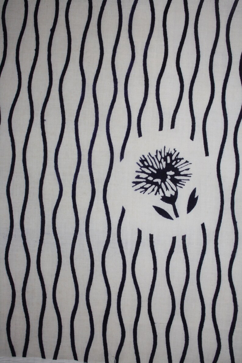 Japanese vintage indigodye cotton kimono old fabric of  katazome Thistle flower and yoroke stripe pattern 2pieces