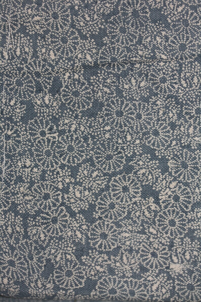 Japanese antique indigo dyeing silk and cotton tsumugi kimono of katazome pattern of Chrysanthemum and paulownia flower of the edo era