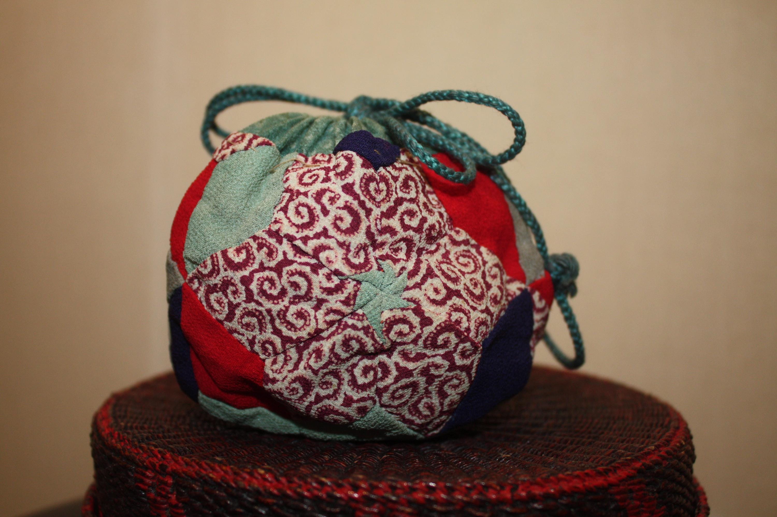 Japanese antique very Small patchwork rice silk & madder dyed cotton bag from the Edo period