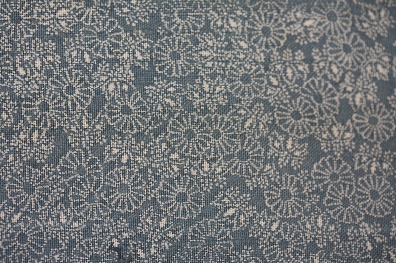 Japanese antique indigo dyeing silk and cotton tsumugi kimono of katazome pattern of Chrysanthemum and paulownia flower of the edo era