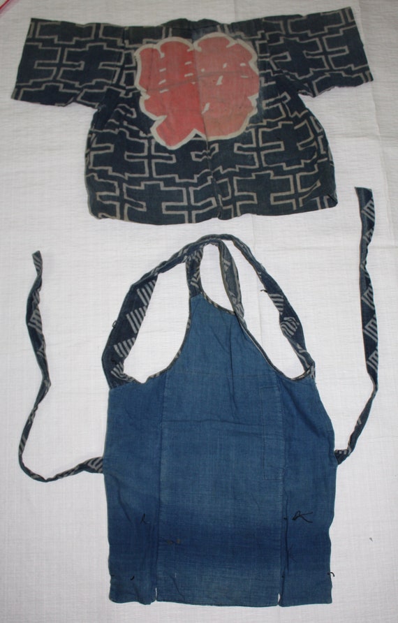 Japanese antique indigo dye katazome Thick cotton