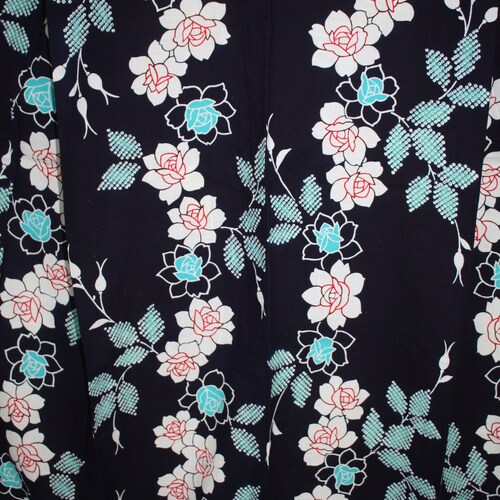 Yukata kimono cotton-dyed yukata with shops attractive leaves and a vintage indigo-dyed rose pattern